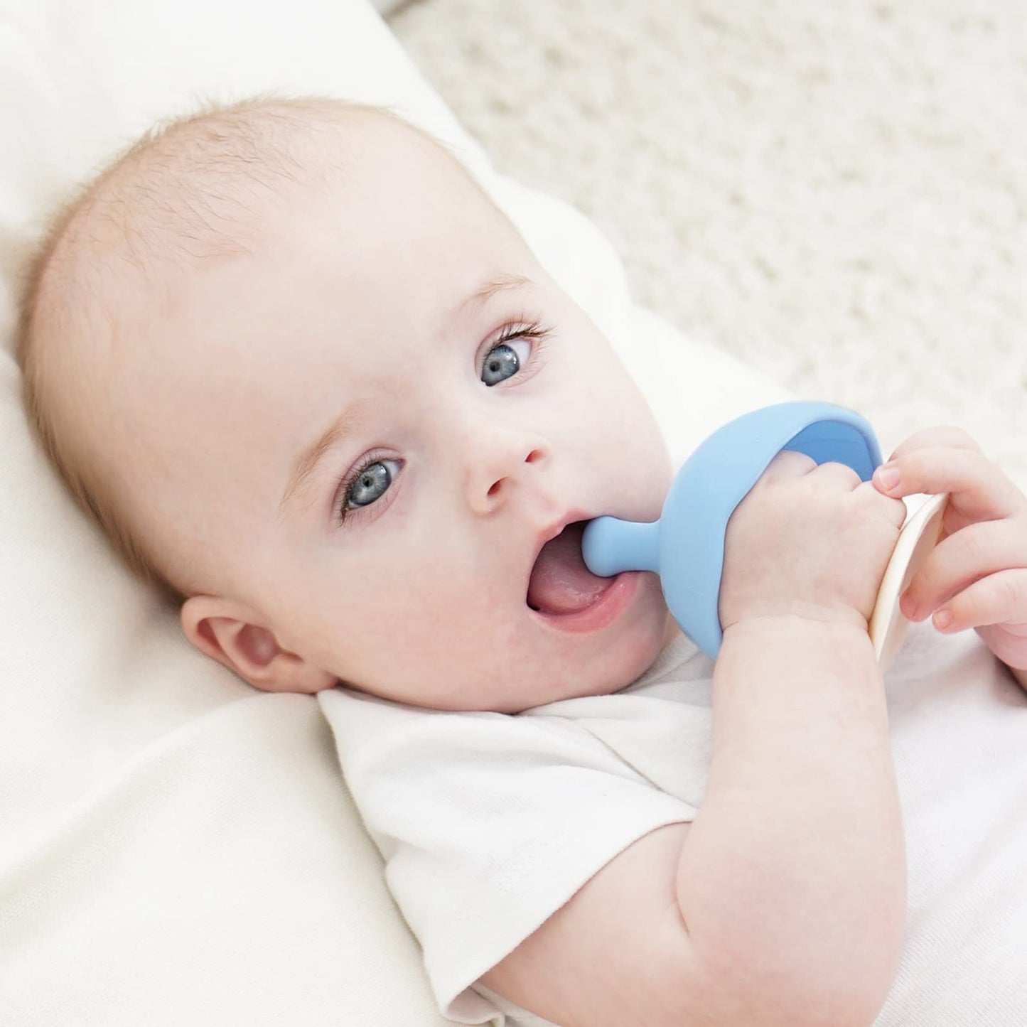 Baby Teething Toys for 3-12 Months+,Silicone Mombella Baby Teether with Suction Base,Soft & Easy to Grasp for Teething Relief,Safe & Comfortable Teether Toys for Sucking Needs,BPA Free,0011 (Blue)