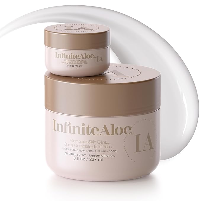 InfiniteAloe Complete Skin Care, Aloe Vera Powered Face and Body Cream for All Skin Types, Dry Skin Everyday Hero, Original Scent - Large Jar 8 oz & Travel Jar 0.5 oz