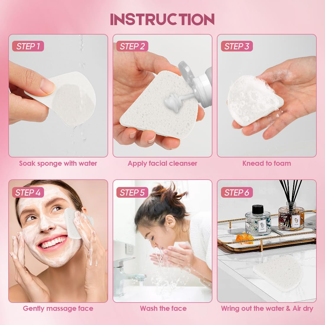 AIDEA 48Count Compressed Facial Sponges White, Reusable Makeup Remover Pads, Travel Essentials, Face Cleansing Pads, Natural Cellulose Cosmetic Spa Sponges for Facial Cleansing, Exfoliating