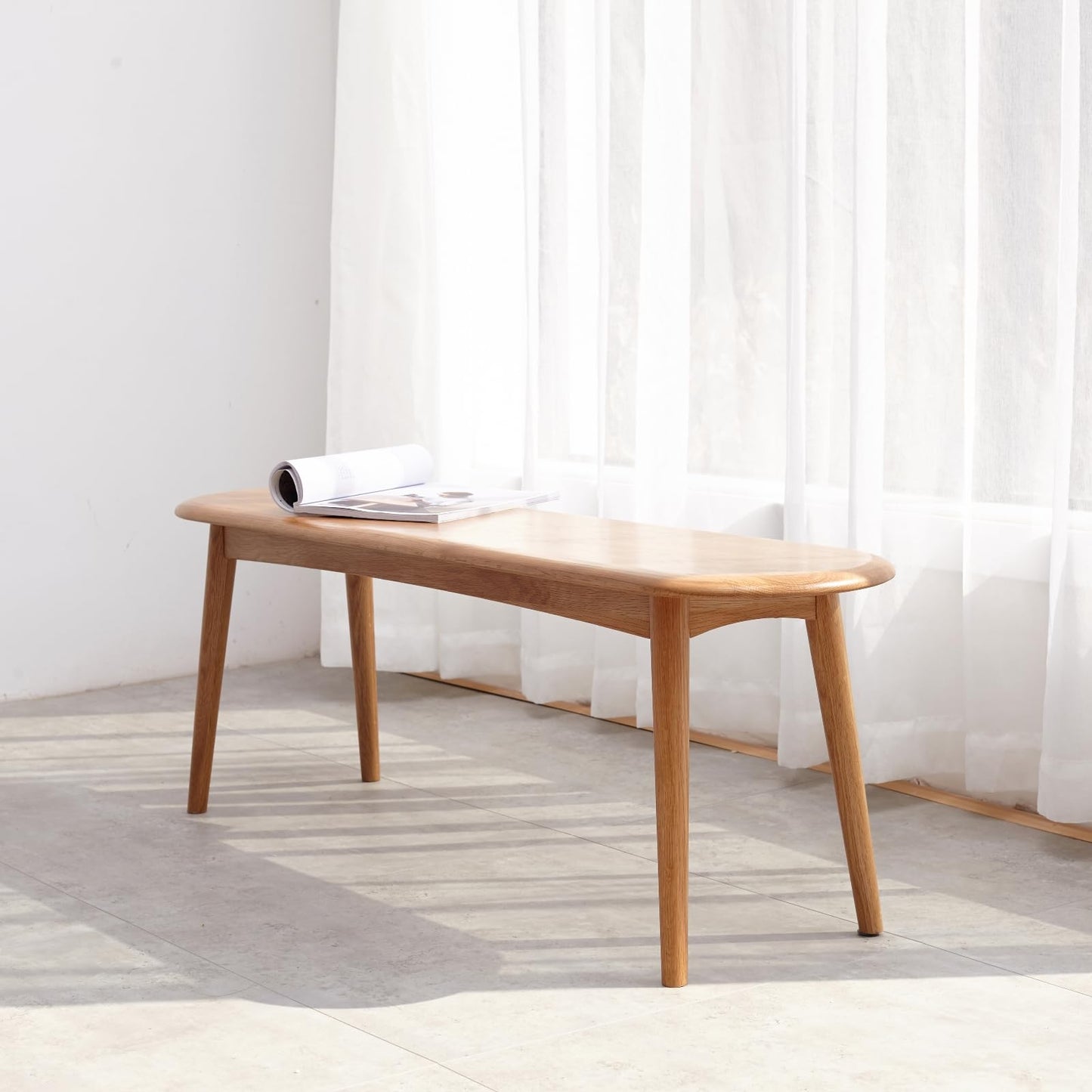 Wayshome 100% Solid Oak Dining Bench, Wood Bench for Bedroom End of Bed with Rounded Corners, Entryway Benches for Dining Room, Kitchen, Living Room (Natural Oak, 39.4")
