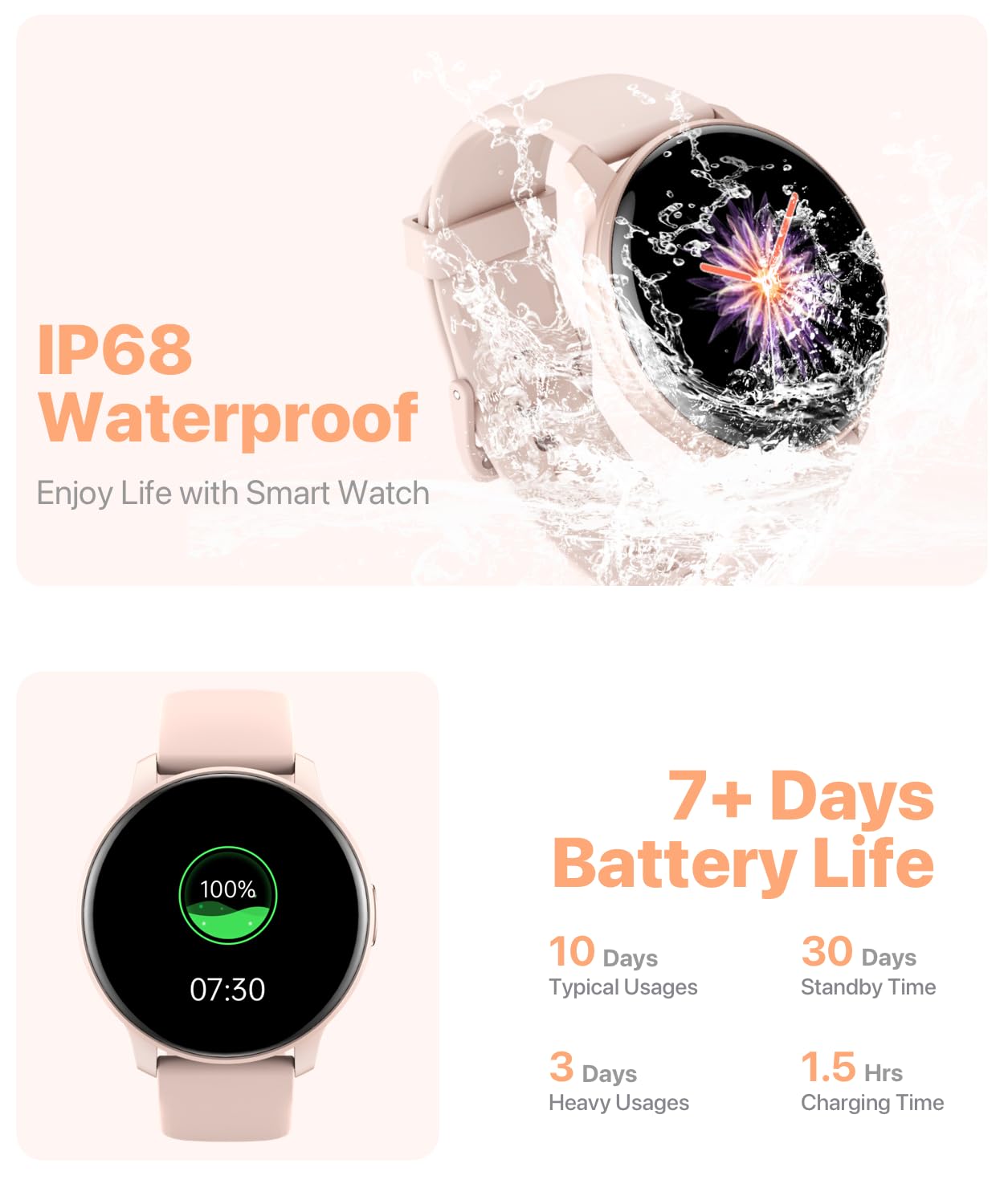 JeeJTek Smart Watch, HD Smartwatch for Men Women (Answer/Make Calls), Fitness Watch with 100+ Sport Modes, IP68 Waterproof/Heart Rate/Sleep Monitor, Activity Trackers for iOS/Android