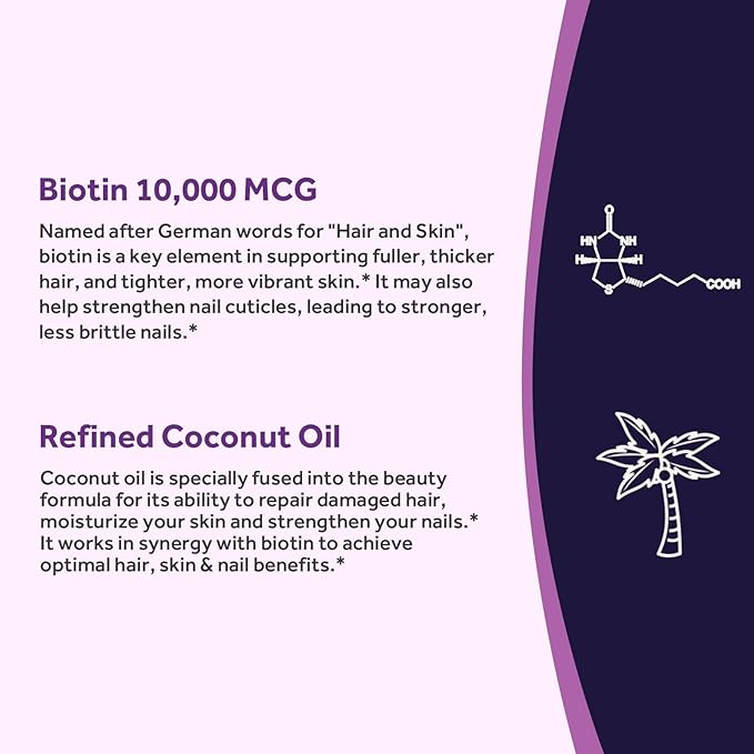 Doctor's Recipes Biotin 10,000 mcg, Hair Growth, Healthy Skin & Nails, Energy Metabolism, Vegetarian-Friendly Biotin, with Coconut Oil, Non-GMO, 4 Month Supply, 120 Vegetarian Softgels