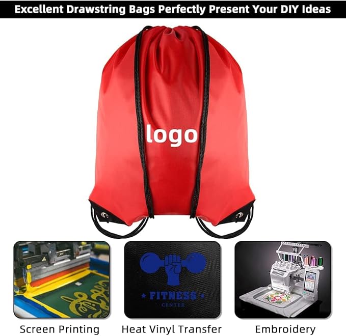 GoodtoU Drawstring Backpack Bulk 48 Pcs Drawstring Bags bulk Red Nylon Draw String Bag for Women Men