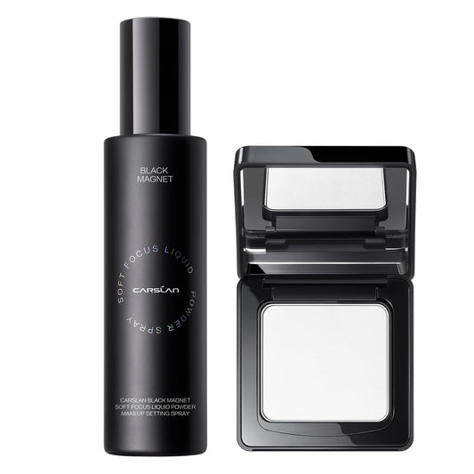 1.0 Soft Focus Pressed Setting Powder + Black Magnet Setting Spray, Longwear Oil Control, Waterproof Combo, All Day Longlasting Makeup Set