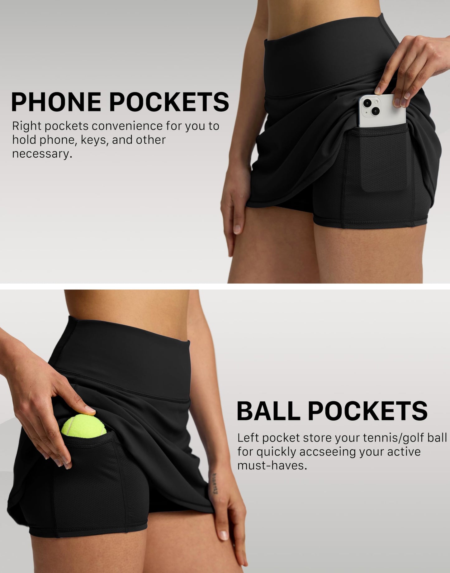Soothfeel Tennis Skirts for Women High Waisted Golf Skirt with Shorts Pockets Workout Athletic Skort for Summer Casual (Black, X-Small)