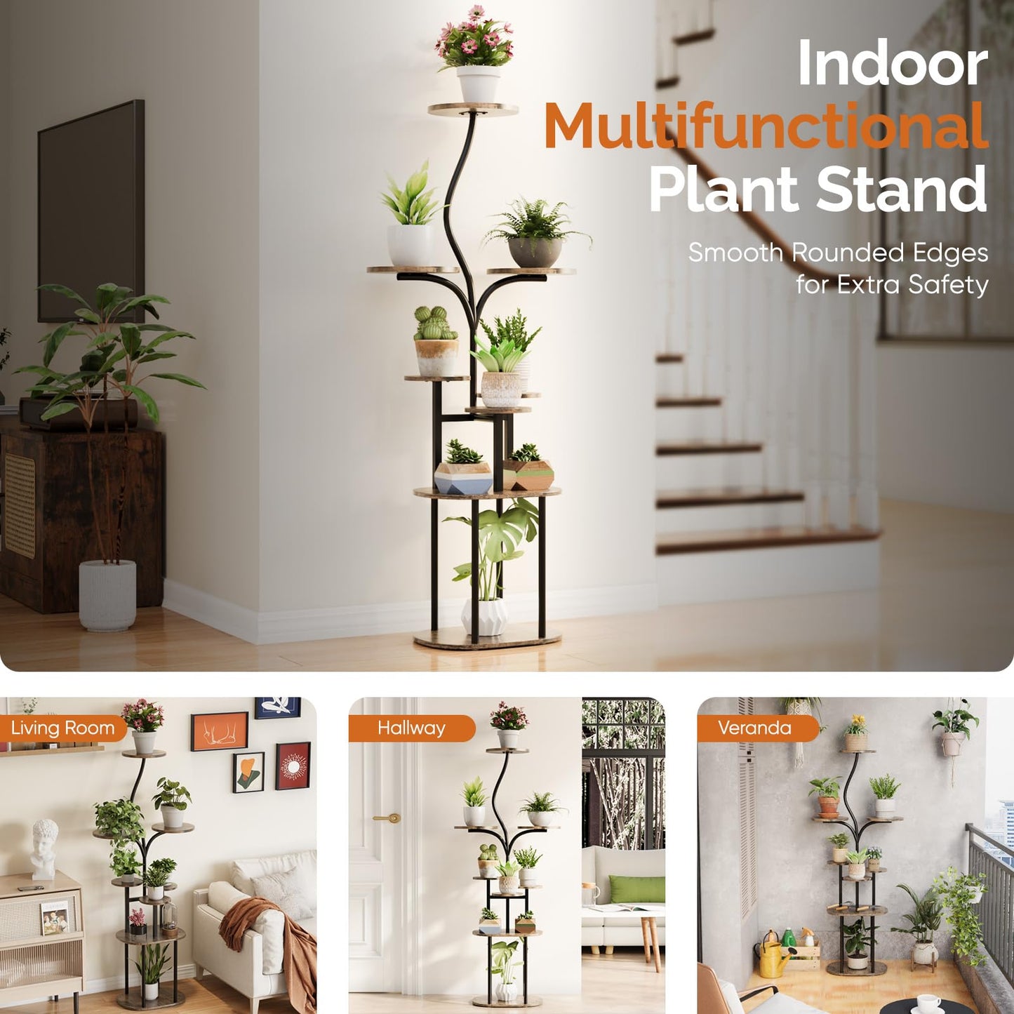 Qmetalart Plant Stand Indoor, 8 Tier Metal Flower Rack with Round Shelves, Modern Display Shelf for Living Room, Balcony, Bedroom – Stable & Space-Saving for Plant Lovers & Home Decor