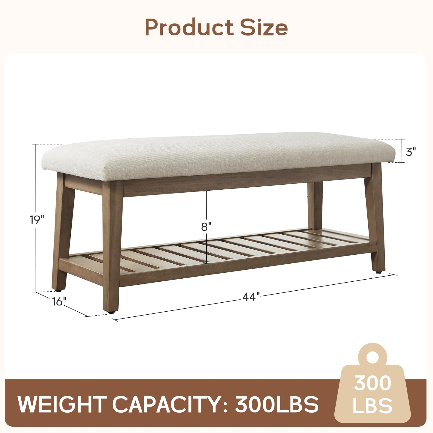 Zihanhome Entryway Bench, Chenille Upholstered Shoe Benches for Bedroom, Ottoman Bench with Solid Wood Shelf, Storage Benches for Hallway, Living Room(Beige)