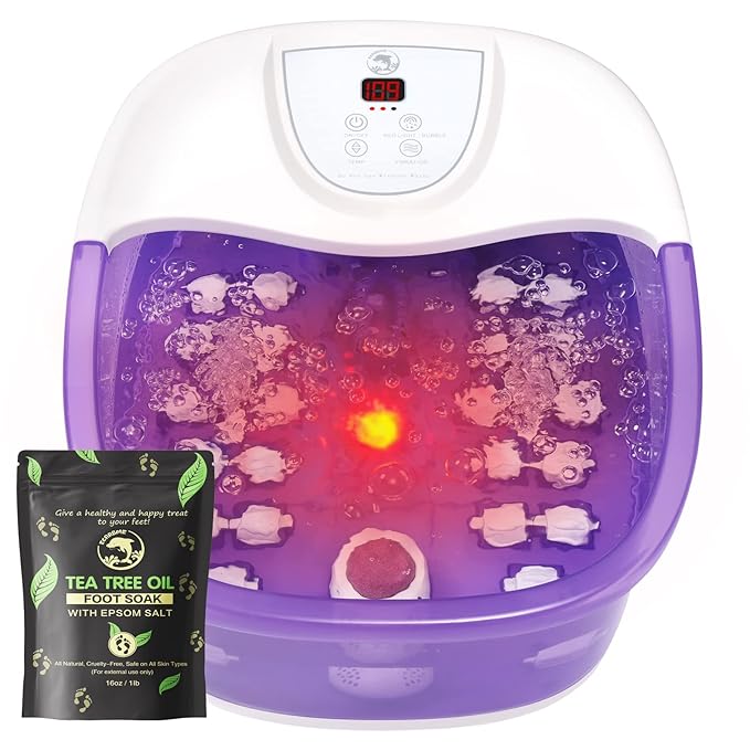 Foot Spa Bath Massager with Heat [2025 Upgraded], Vibration, Temperature Control, Jets, Bubbles and Epsom Salt, Foot Bath Soak Tub with 22 Massage Rollers, Feet Soaking Tub for Relaxation, Purple