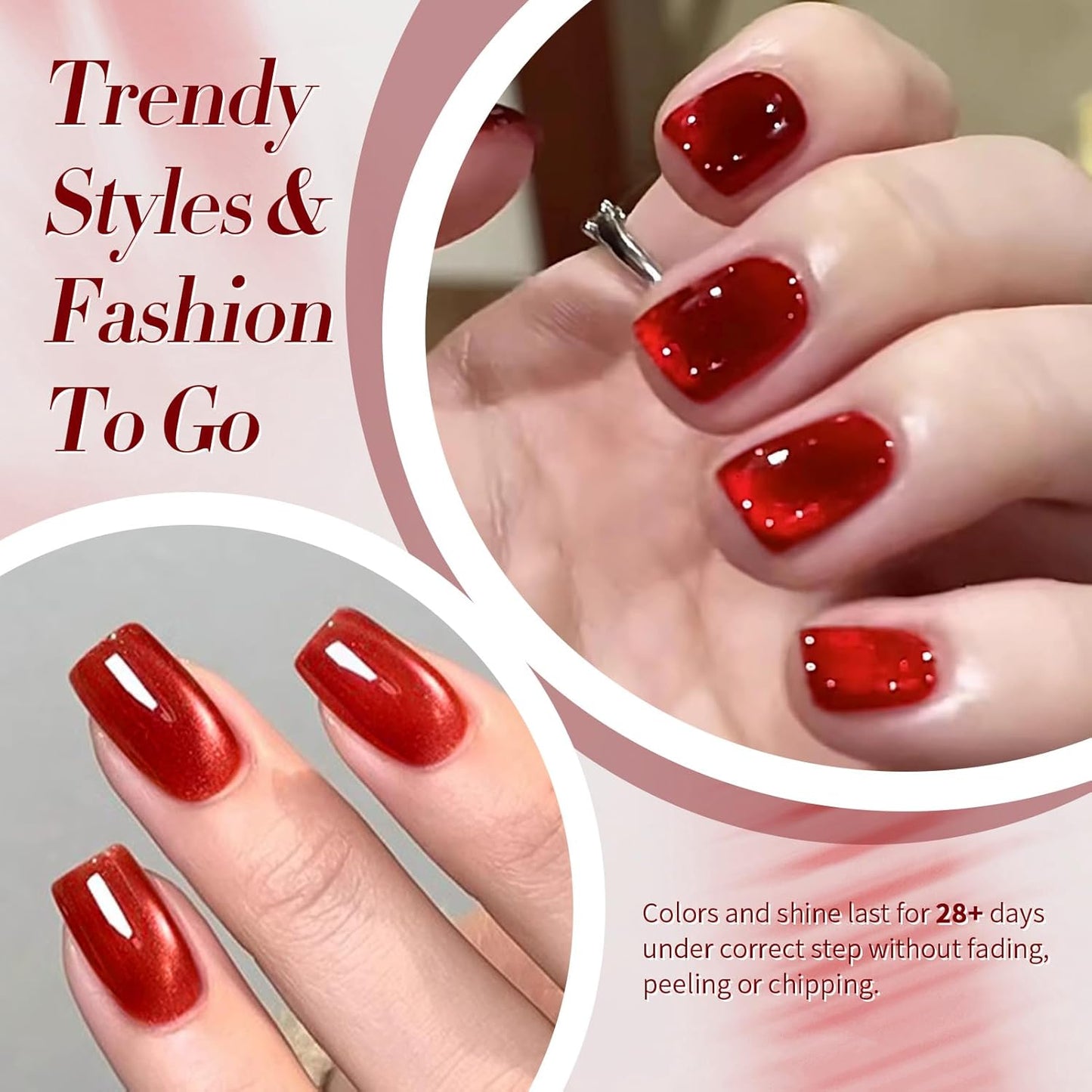 Born Pretty Cat Magnetic Eye Gel Nail Polish,Red Jelly Glass Magnetic Gel Polish, Artisan Glitter Soak Off Nail Art Salon Manicure Home Gift 15ml