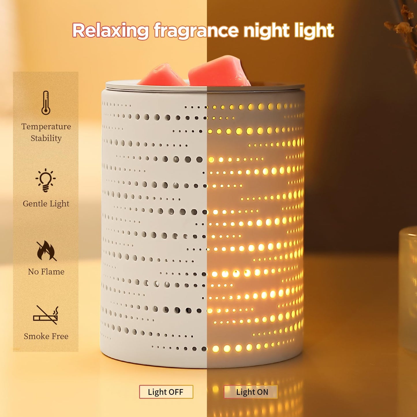 Enaroma Wax Melt Warmer Ceramic Oil Burner with Timer Electric Candle Wax Melter with Led Coloful Changing Silicone Removeable Tray for Home Office Bedroom