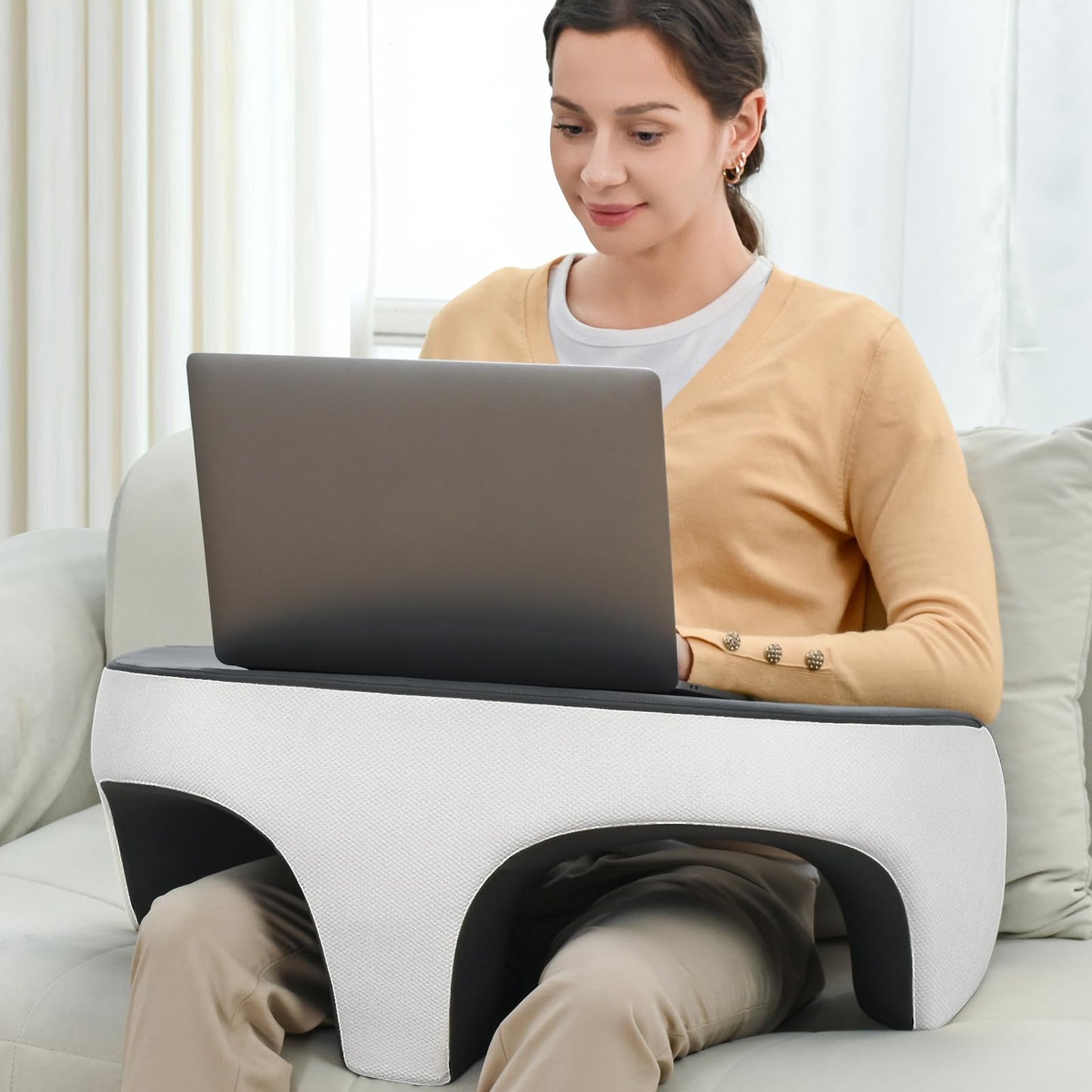 Lap Desk Reading Pillow, Gaming Pillow with Memory Foam Comfort, Bed Rest Desk Pillows for Reading & Working, Multi-Use Couch Laptop Pillows for Adults, Ergonomic Arm Rest for Bed, Sofa & Floor