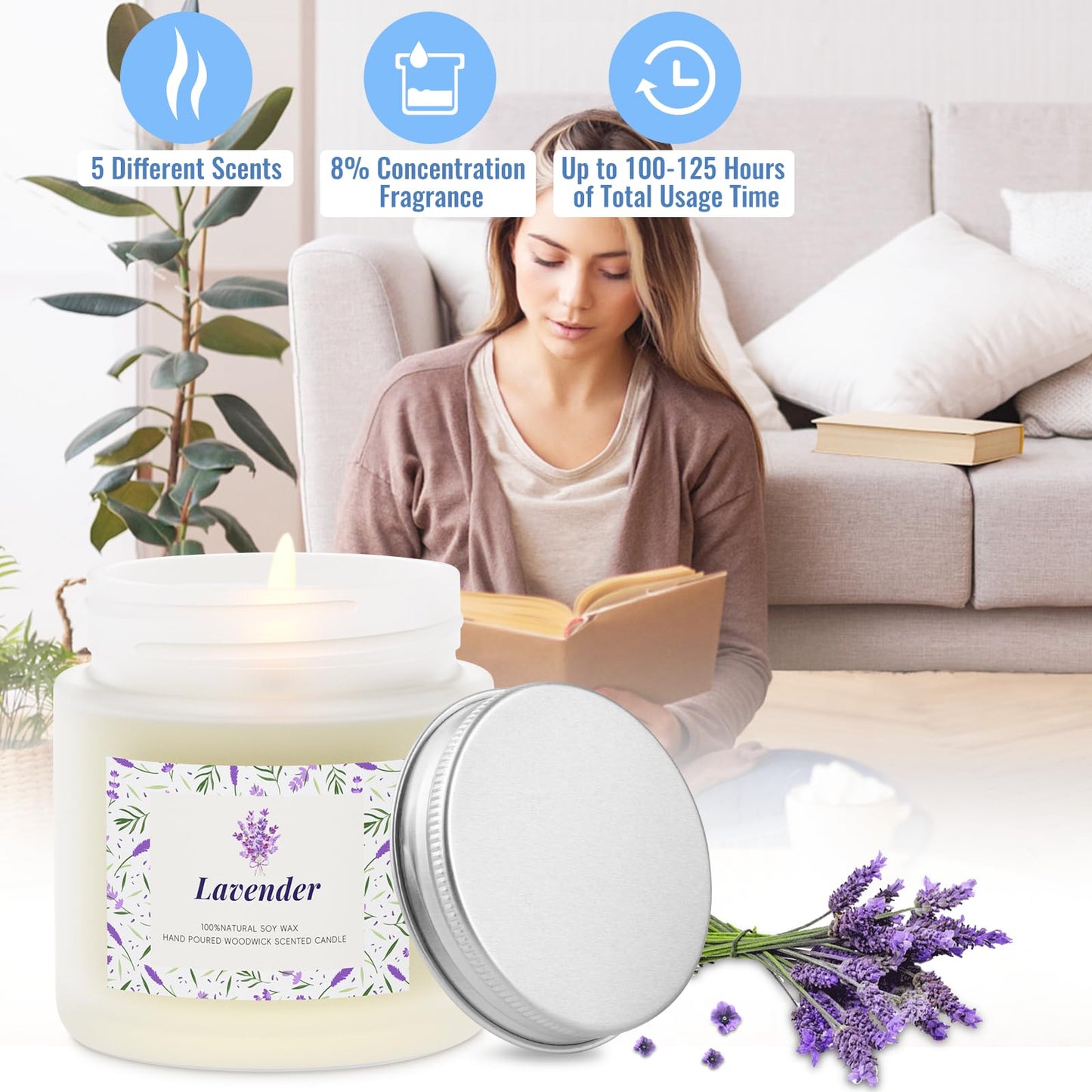 BlissfulOasis Scented Candles, Long-Lasting Candles for Home Scented, 5 Pack Candle Set, Candles for Women, Natural & Safe Ingredients, Candle Set for Birthday, Christmas, Festival