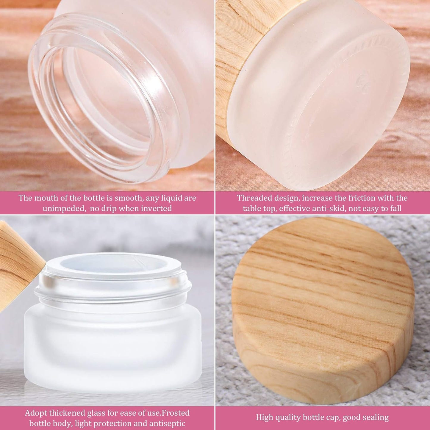Geiserailie 30 Pieces Glass Cosmetic Containers Empty Sample Jars with Leak Proof Lids Makeup Sample Containers for Lotion Cream Cosmetic (30 Gram)