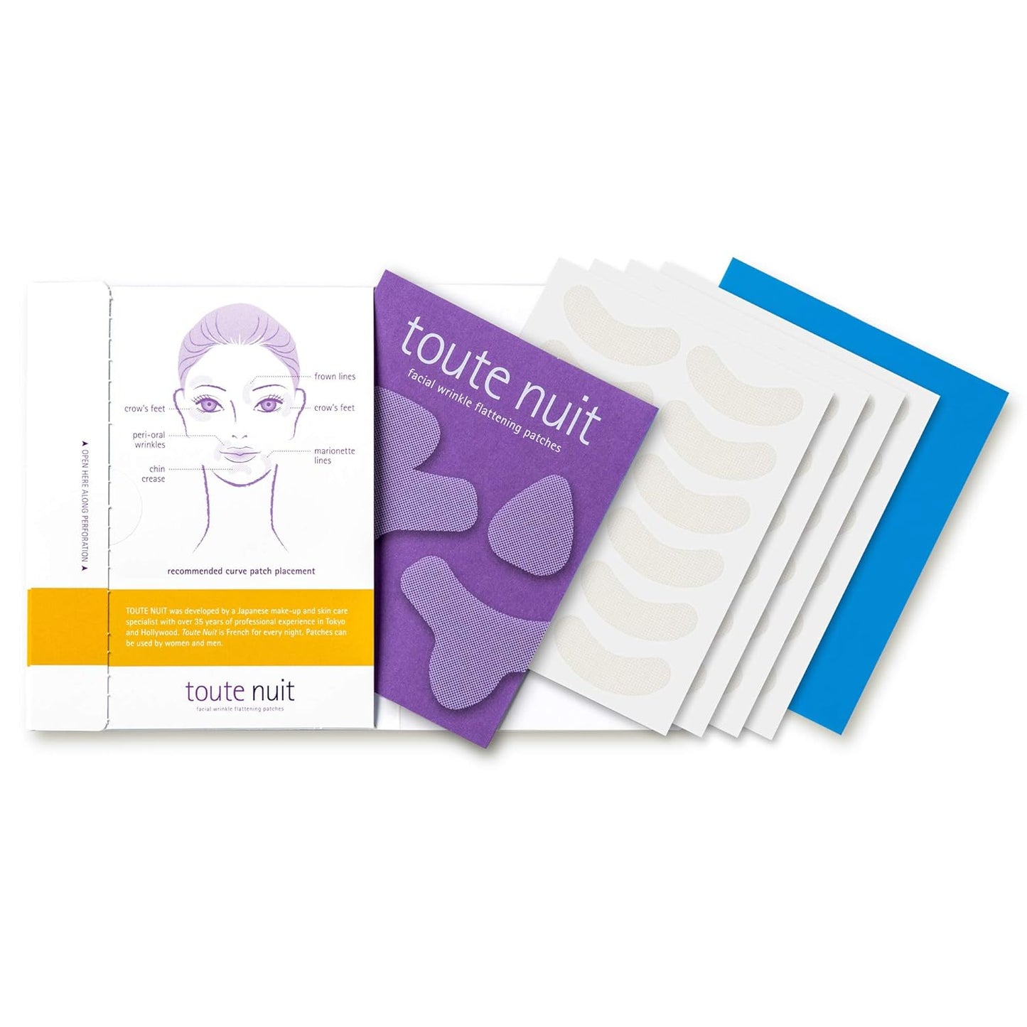 Toute Nuit Wrinkle Patches – Curve – Face Tape for Forehead, Eyes & Lips – Hypoallergenic Anti Wrinkle Patches – 48 Count, Made in USA
