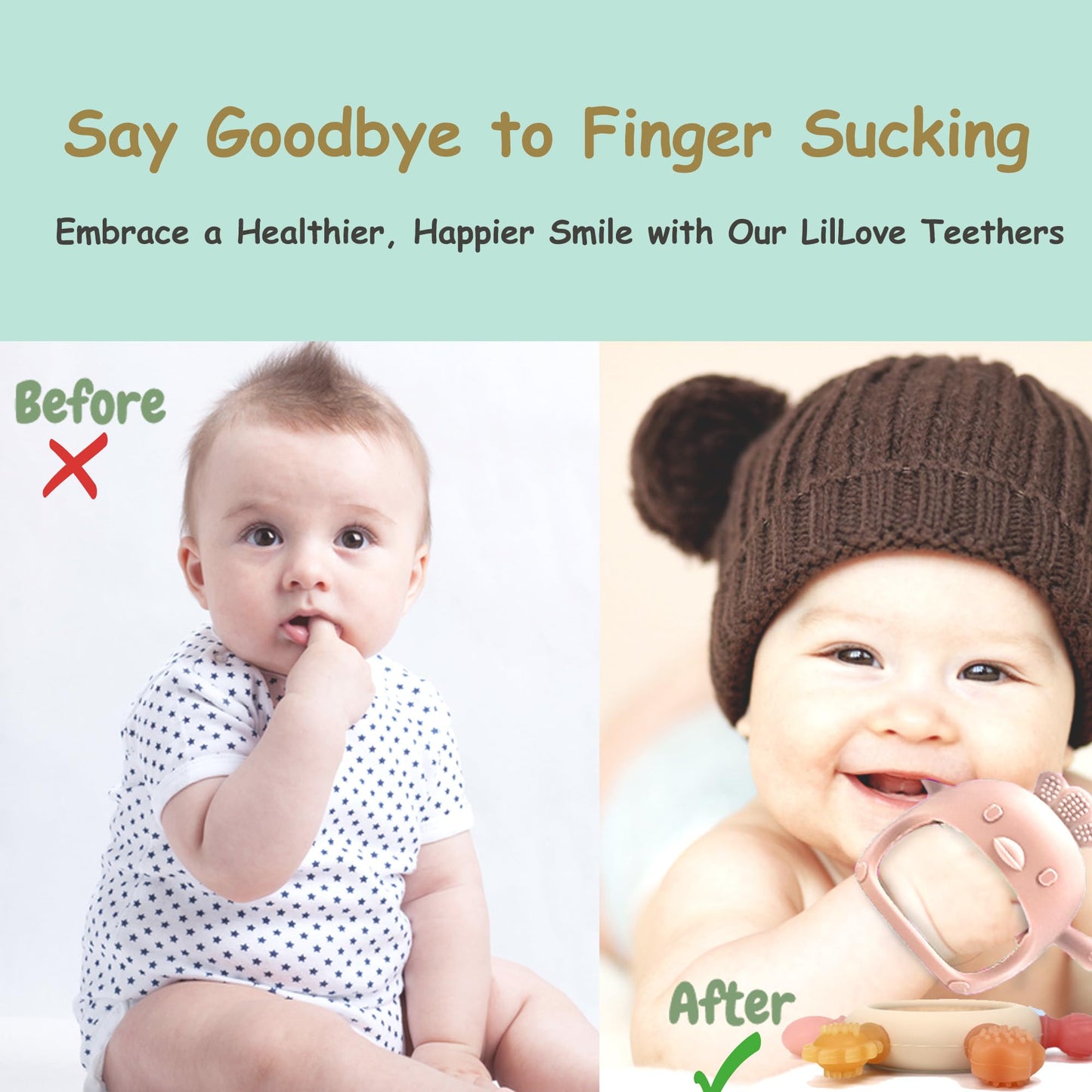 Komfy LilLove 2 Pack Baby Teething Toys for 0-6 & 6-12 Months, Food Grade Silicone Teething Mitten No Drop Teether and Ring Teether, BPA Free, One-Piece, CPC Certified Baby Chew Toys for Sucking Needs