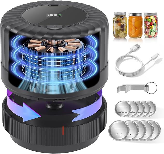 VP06+ Mason Jar Vacuum Sealer, Electric Vacuum Sealer for Jars with Wide and Regular Mouth Mason Lids, Cordless Handheld Jar Vaccum Sealer for Food Storage, Ideal Present for Mom, Wife, Black