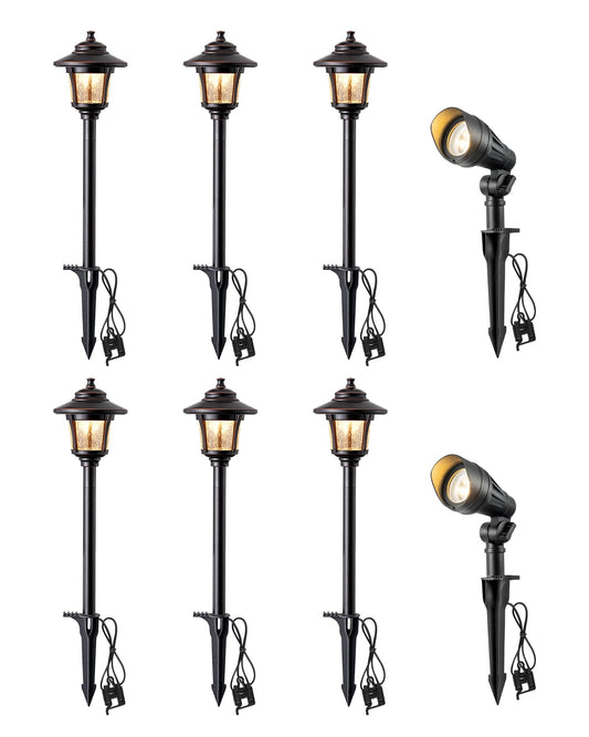 EDISHINE Low Voltage Landscape Lights Kit, 3W 120LM LED Pathway Lights & 3.2W 240LM Spotlights, Seed Glass, 12V Outdoor Landscape Lighting with Connectors, Aluminum Landscape Light for Garden Yard