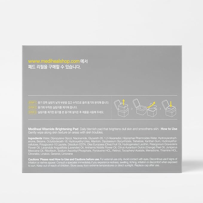 MEDIHEAL Vitamide Brightening Pad - Vegan Face Hypoallergenic Pads with Niacinamide, Sea Buckthorn - Radiance Boosting Pads for Clear, Illuminating Skin 100