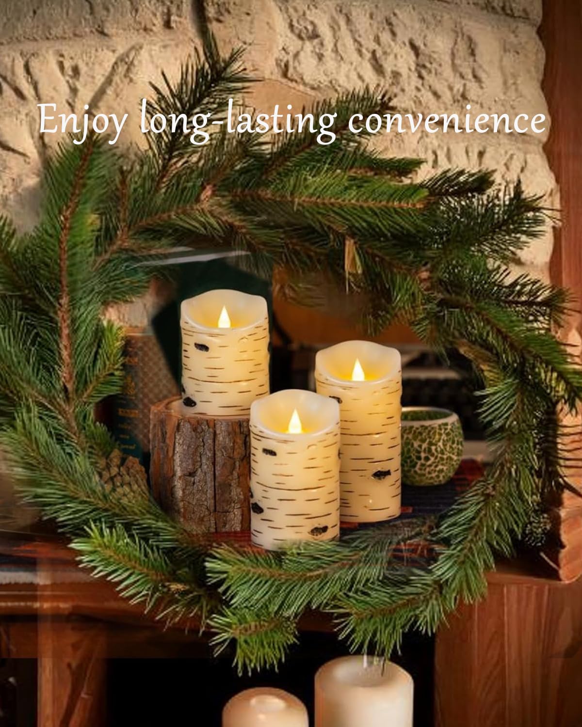 Comenzar Flameless Candles Birch Bark Candle LED Candles Home Decor H: 456" x D: 3.25" Electric Candle Faux Candles with Remote Timer Pack 3