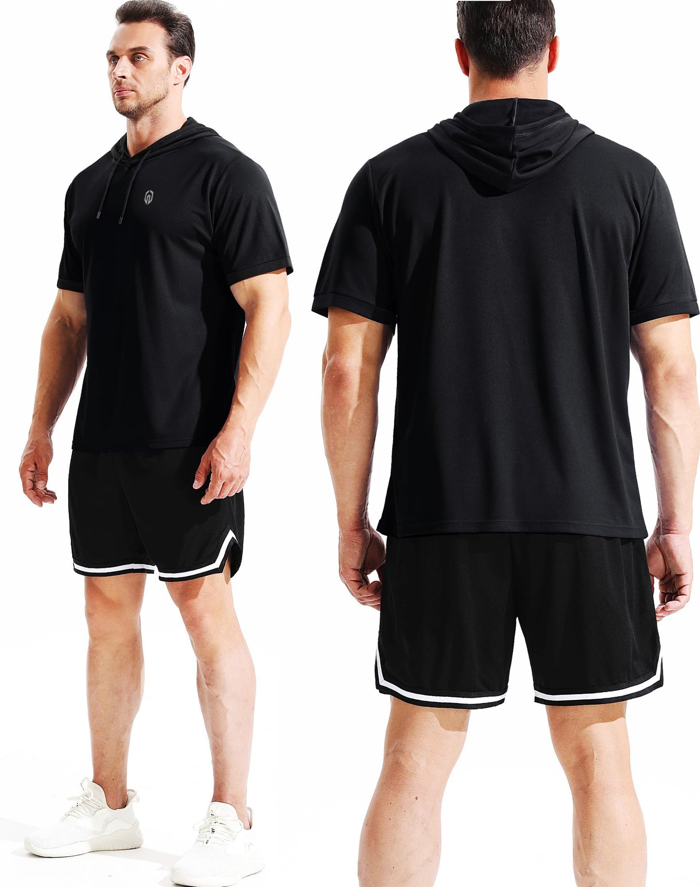 NELEUS Men's Running Shirt Workout Athletic Shirts with Hoodie Pack of 3,5112,Black/Grey/Navy Blue,X-Large