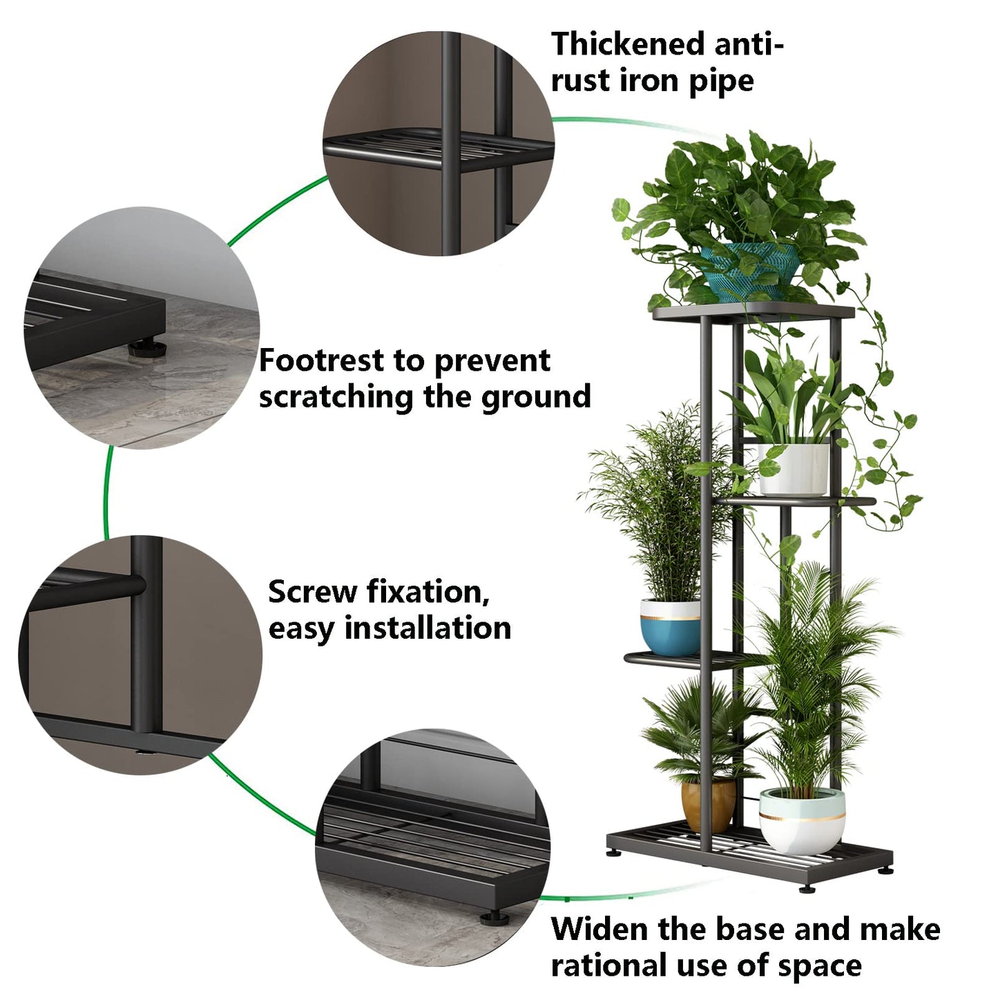 LINZINAR Plant Stand Indoor Outdoor Metal 4 Tier 5 Potted Multiple Flower Pot Holder ShelfPlanter Display Shelving Unit for Patio Garden Corner Balcony Living Room