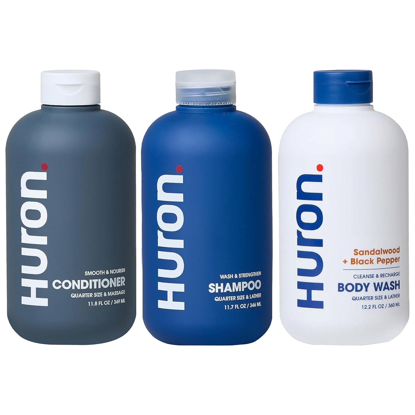 Huron Shower Kit - Shampoo, Conditioner, & Body Wash For Men - Sandalwood + Black Pepper Scent - Hydrating & Nourishing Men's Shampoo & Conditioner