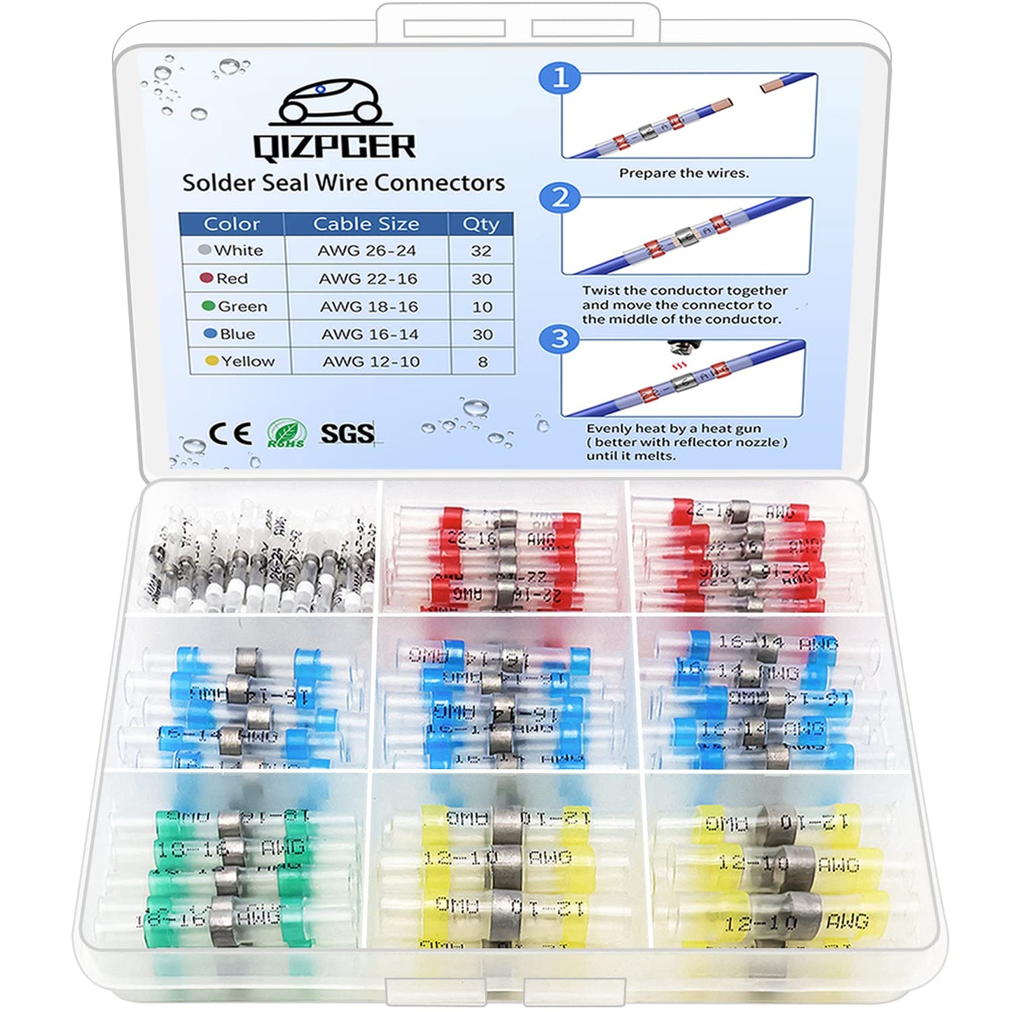 350 Pcs Solder Seal Wire Connectors Heat Shrink Butt Connectors Kit Marine Waterproof Wiring Electrical Cable Splice Terminals for Boat Automotive RV Trailer