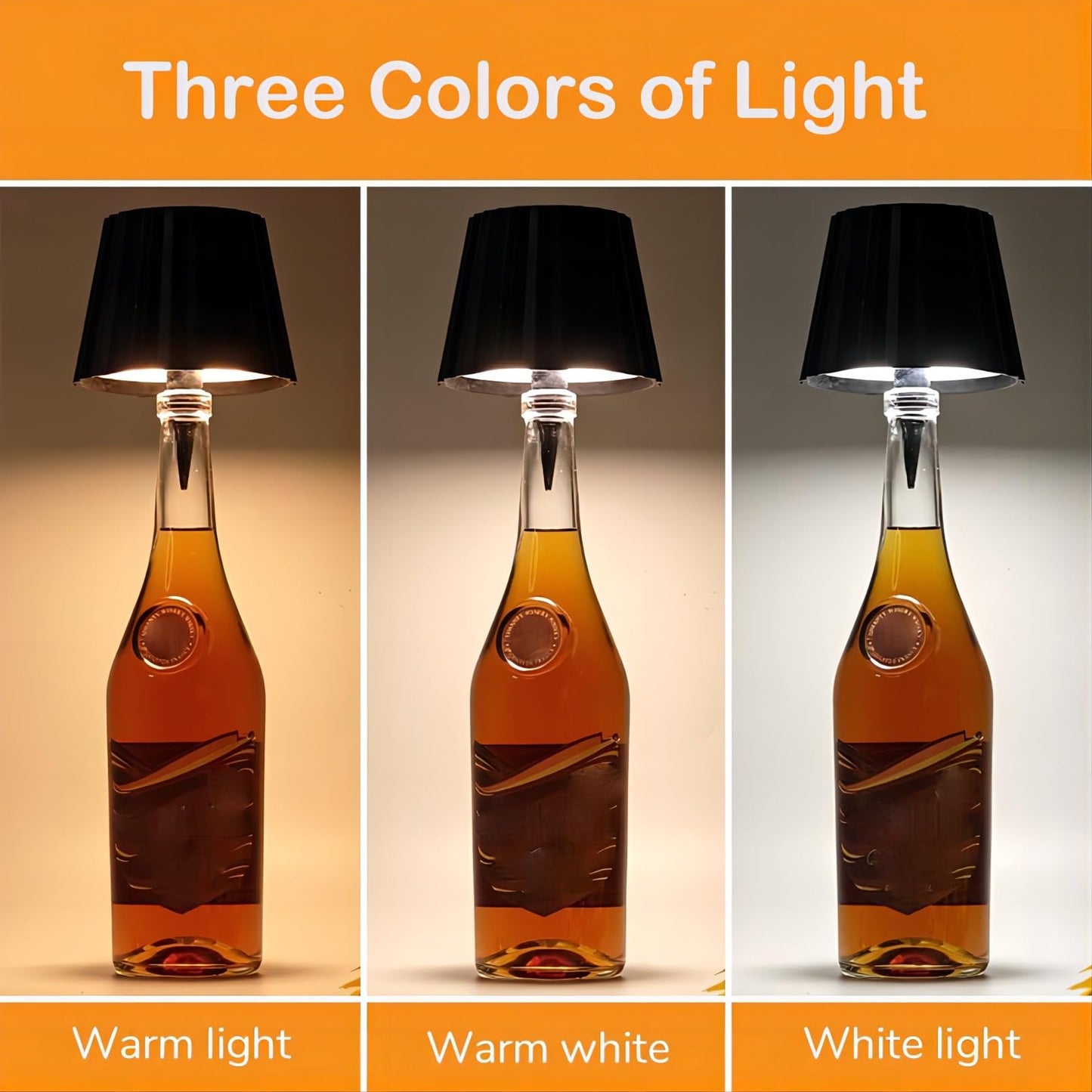 2 PCS Wireless Bottle Lamp, 2024 New LED Wine Bottle Lamp, 3 Color Wireless Bottle Table Lamp,Cute Embed Touch Control Portable Rechargeable Desk Lamp for Living/Bedroom/Restaurant/Bar (White), 1