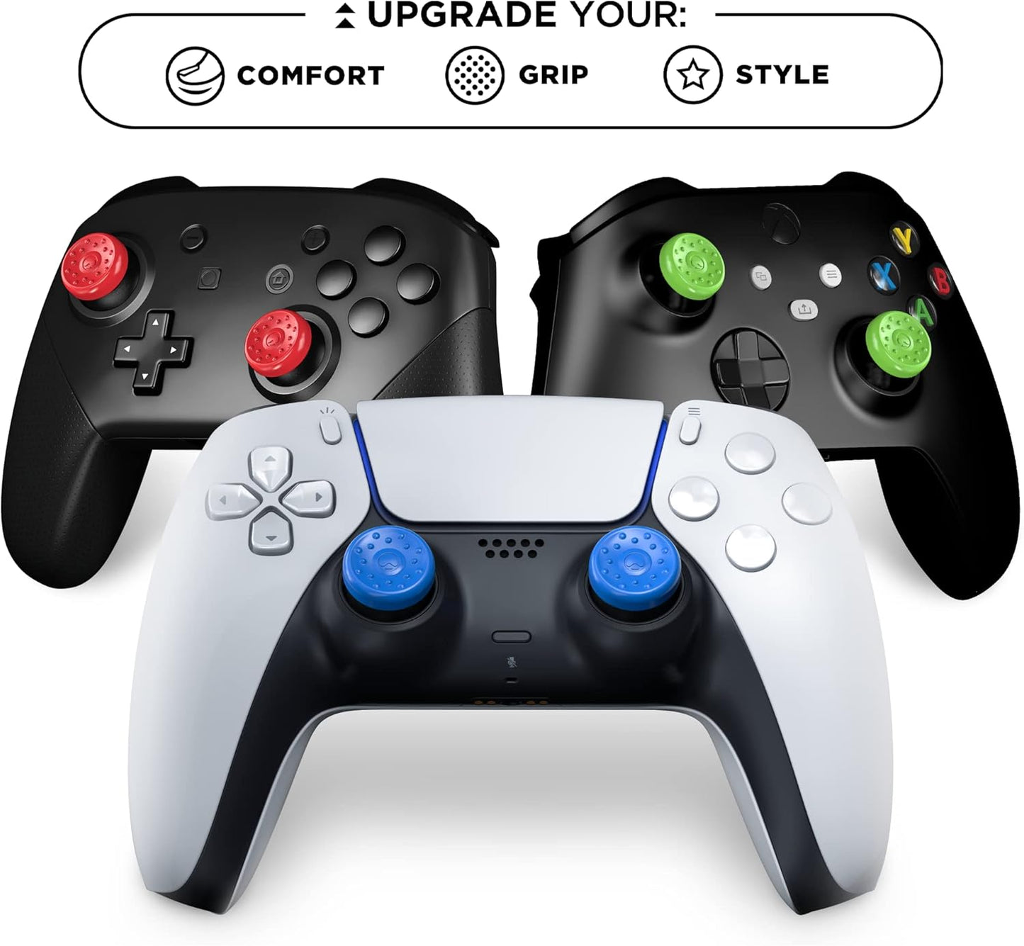 KontrolFreek No-Slip Thumb Grips | Universal Edition for Nintendo Switch Pro, PlayStation 4 (PS4), PlayStation 5 (PS5), Xbox One & Xbox Series X Controller | 8-Pack | Blue/Green/Red/Black