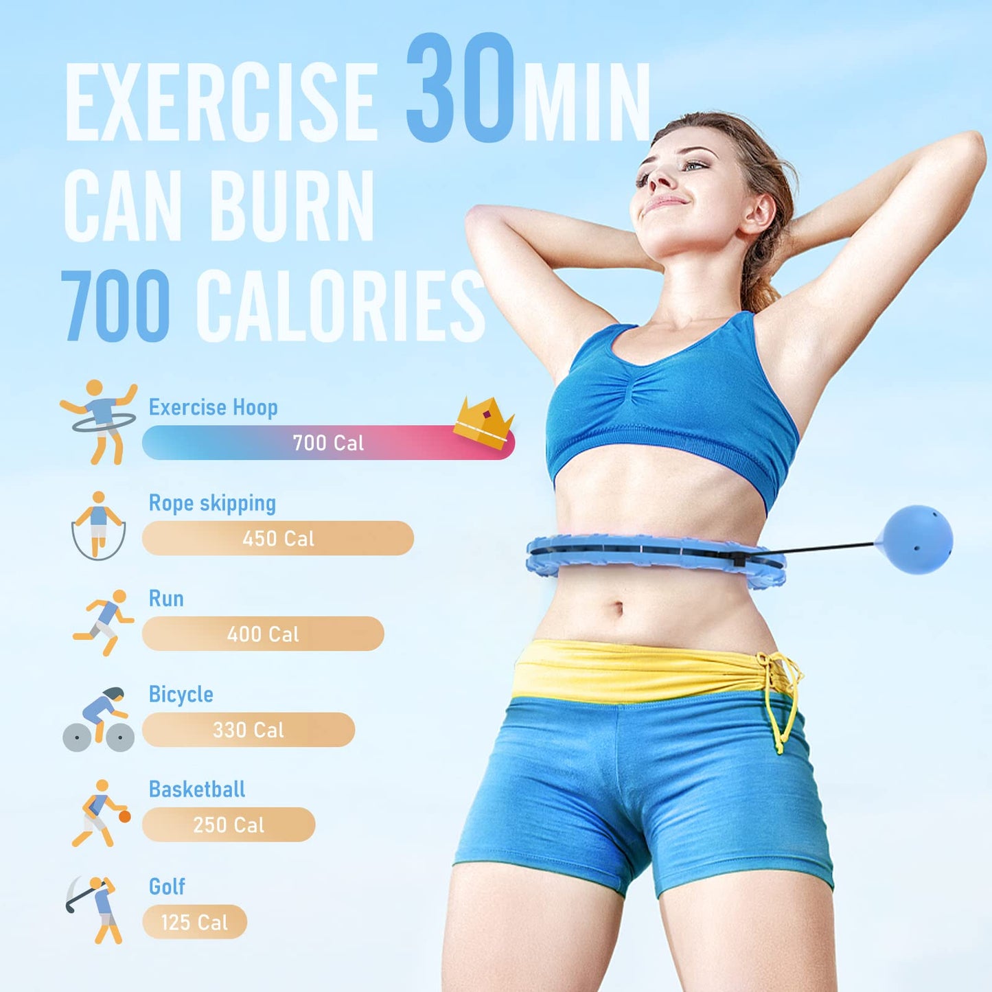 JKSHMYT Weighted Hula Circle Hoops for Adults Weight Loss, Infinity Fitness Hoop Plus Size 47 Inch, 24 Detachable Links, Exercise Hoop Suitable for Women and Beginner