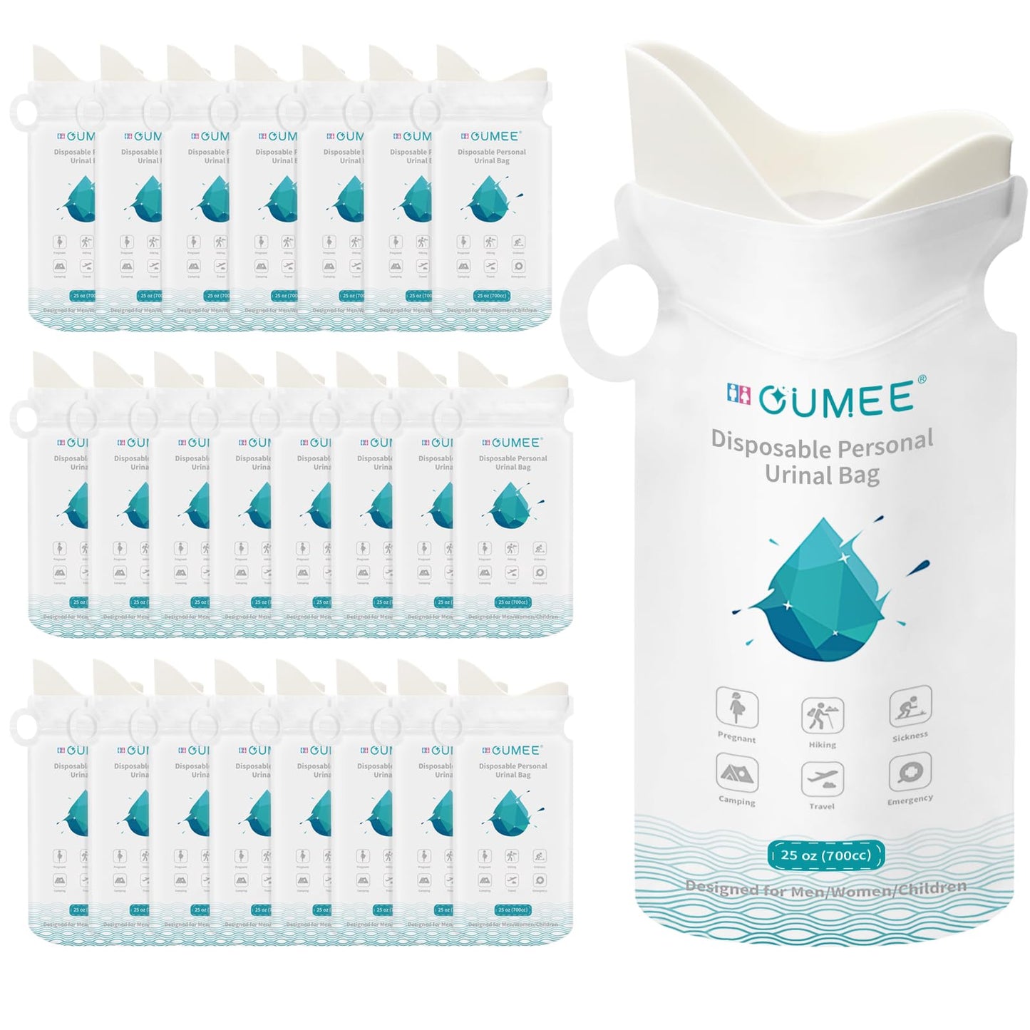 OUMEE 8/12/20/23/28 Pcs Emergency Disposable Urinal Bags, 700 ML Camping Pee Bags Unisex Urine Bag Vomit Bag for Travel Traffic Jam Portable Toilet Bag for Men Women