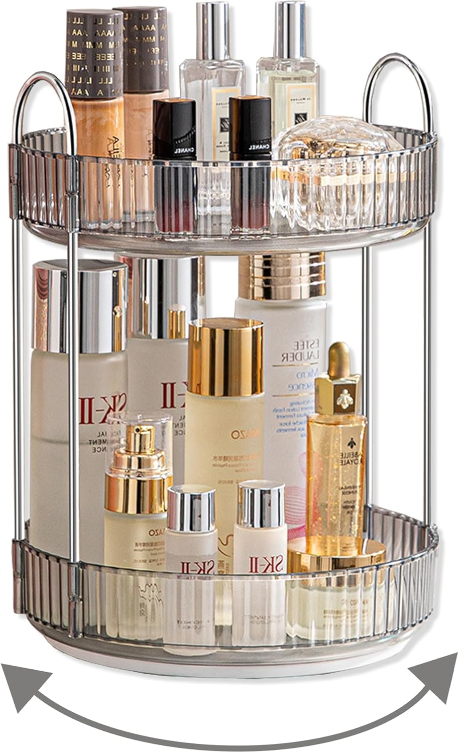 360 Rotating Makeup Organizer for Vanity,Bathroom Countertop Organizer,Spinning Perfume Organizer&Vanity Organizer(Grey-2 Tier)