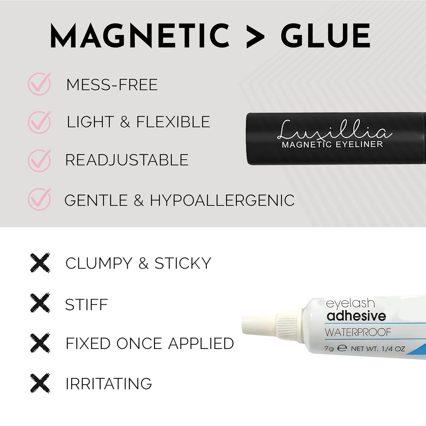 Luxillia Magnetic Eyelashes Kit – 10 Piece Magnetic Eyelash & Eyeliner Set with Applicator – Natural Look Easy Apply Reusable Fake Extension Lashes, No Glue – Pestañas Postizas Magnéticas Naturales