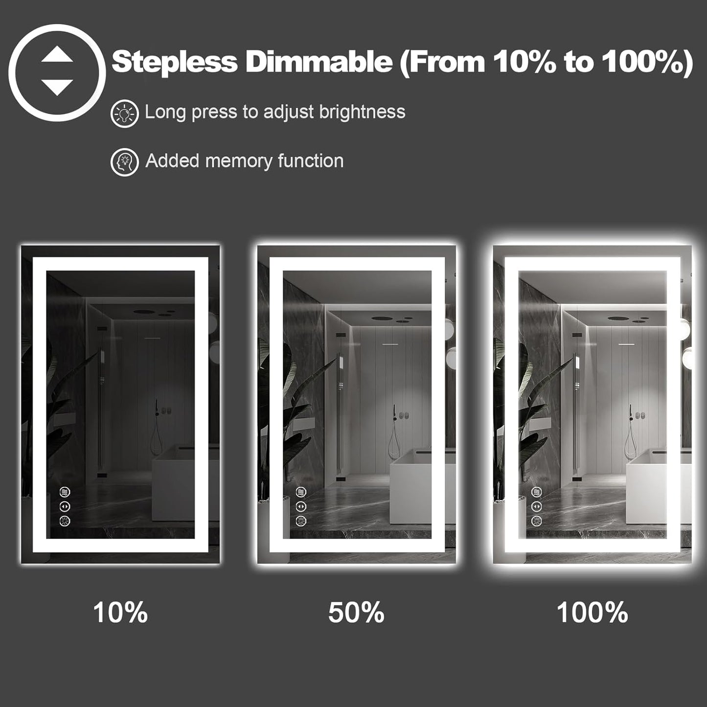 Amorho LED Bathroom Mirror 48''X40'' with Front and Backlit, Stepless Dimmable Wall Mirrors with Anti-Fog, Shatter-Proof, Memory, 3 Colors, Double LED Vanity Mirror, ETL Listed