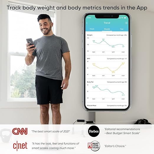 Wyze Smart Scale, Scale for Body Weight, Digital Bathroom Scale for Body Fat, BMI, and Heart Rate, Body Composition Analyzer with App, Batteries Included, Bluetooth, 400 lb, Black-New