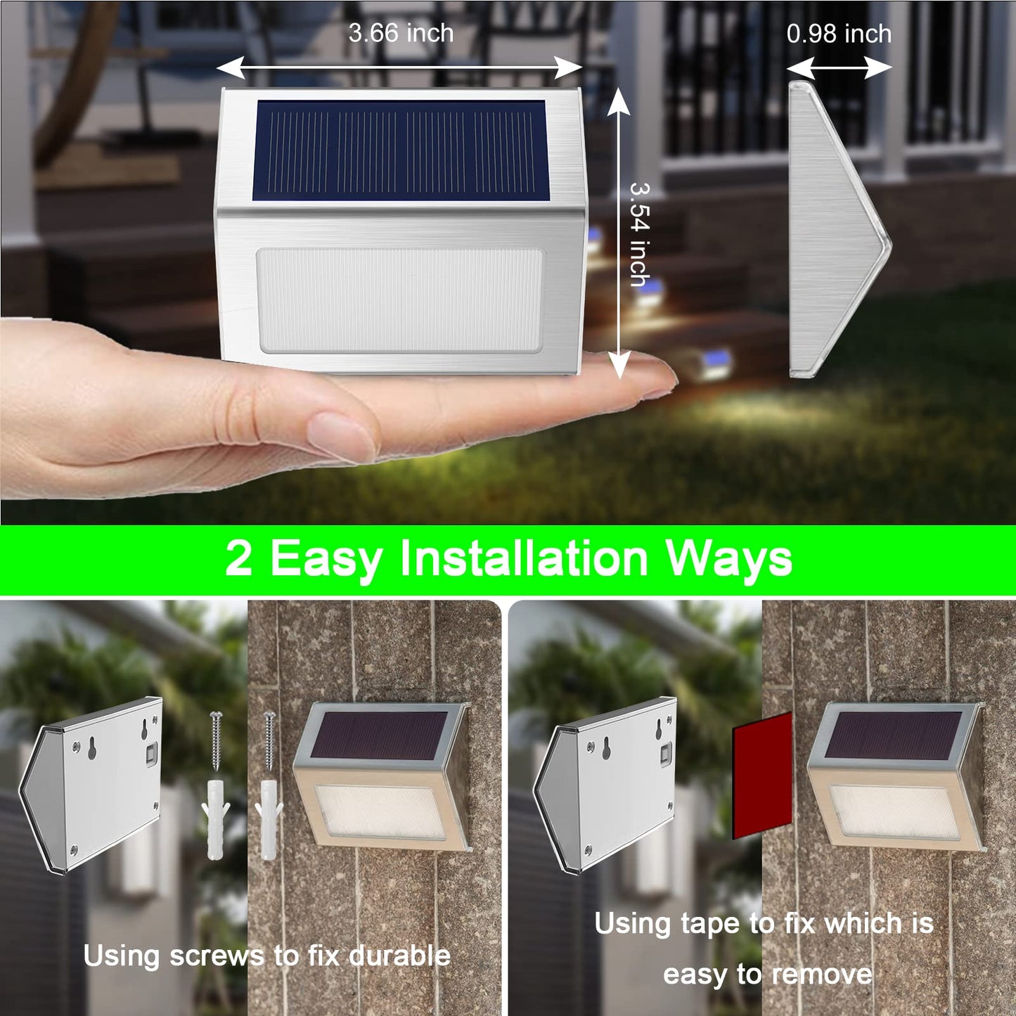 JSOT Outdoor Solar Lights - Solar Powered Deck Lights Waterproof Light for Fence Post Light Outside for Backyard Patio Stair Wall Lighting, 3LED Cool Light 6 Pack