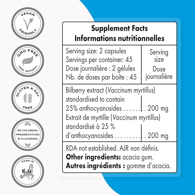 Supersmart - Bilberry Extract (High Strength) - 25% Anthocyanin - Bilberry Supplement for Eyes - Vaccinium Myrtillus Fruit Supplement | Non-GMO & Gluten Free - 90 Vegetarian Capsules