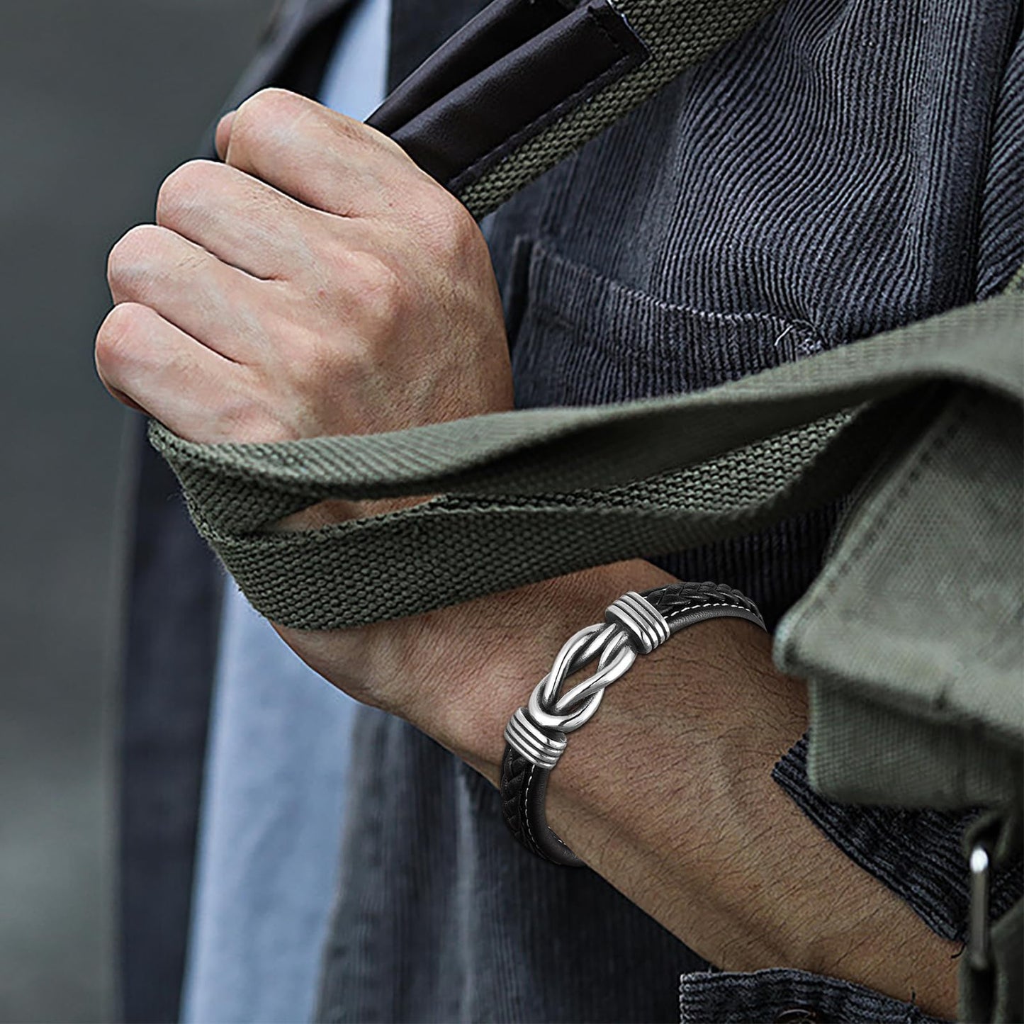 Leather Bracelet for Men Multi-Layer Braided Leather Infinity Bracelet with Clasp Black Inspirational Bangle Bracelets Wristband Christmas Birthday Valentine's Day Gifts for Son