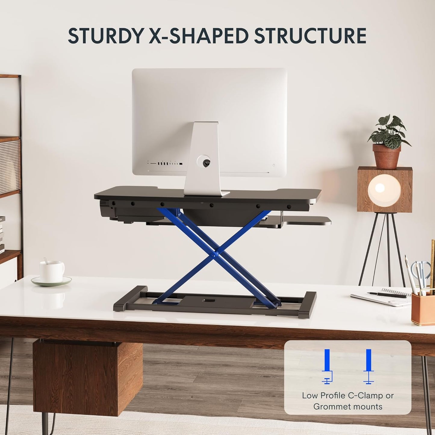FLEXISPOT 32" Motorized Standing Desk Converter, Electric Stand up Desk Riser, Sit to Stand Dual Monitor and Laptop Workstation with Wide Keyboard Tray, Black