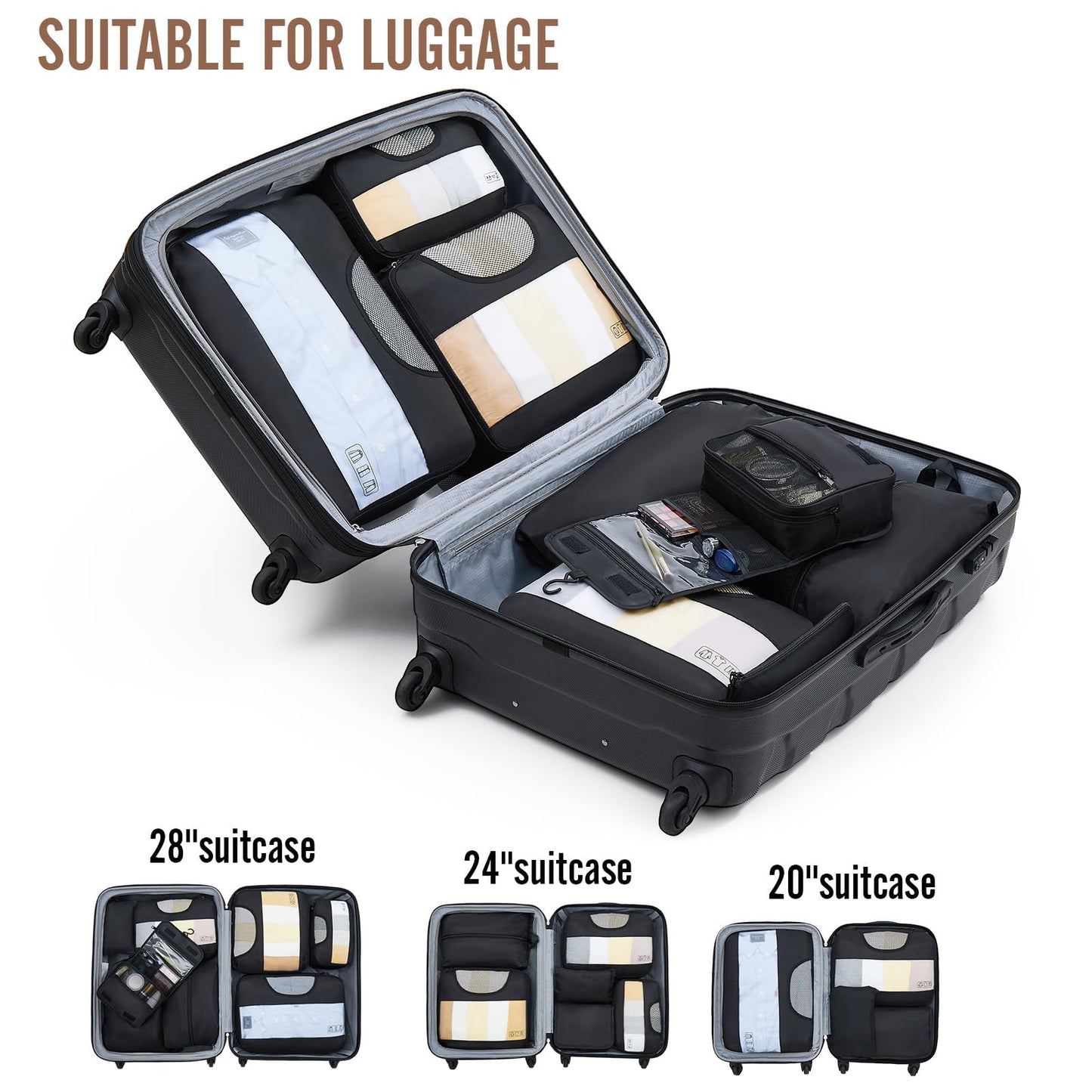 Veken 8 Set Packing Cubes for Travel Essentials, Suitcase Organizer Bags in 4 Sizes, Carry-On Luggage Accessories with Large Laundry & Hanging Toiletry Bag, Must-Have for Airplane, Road Trip & Camping