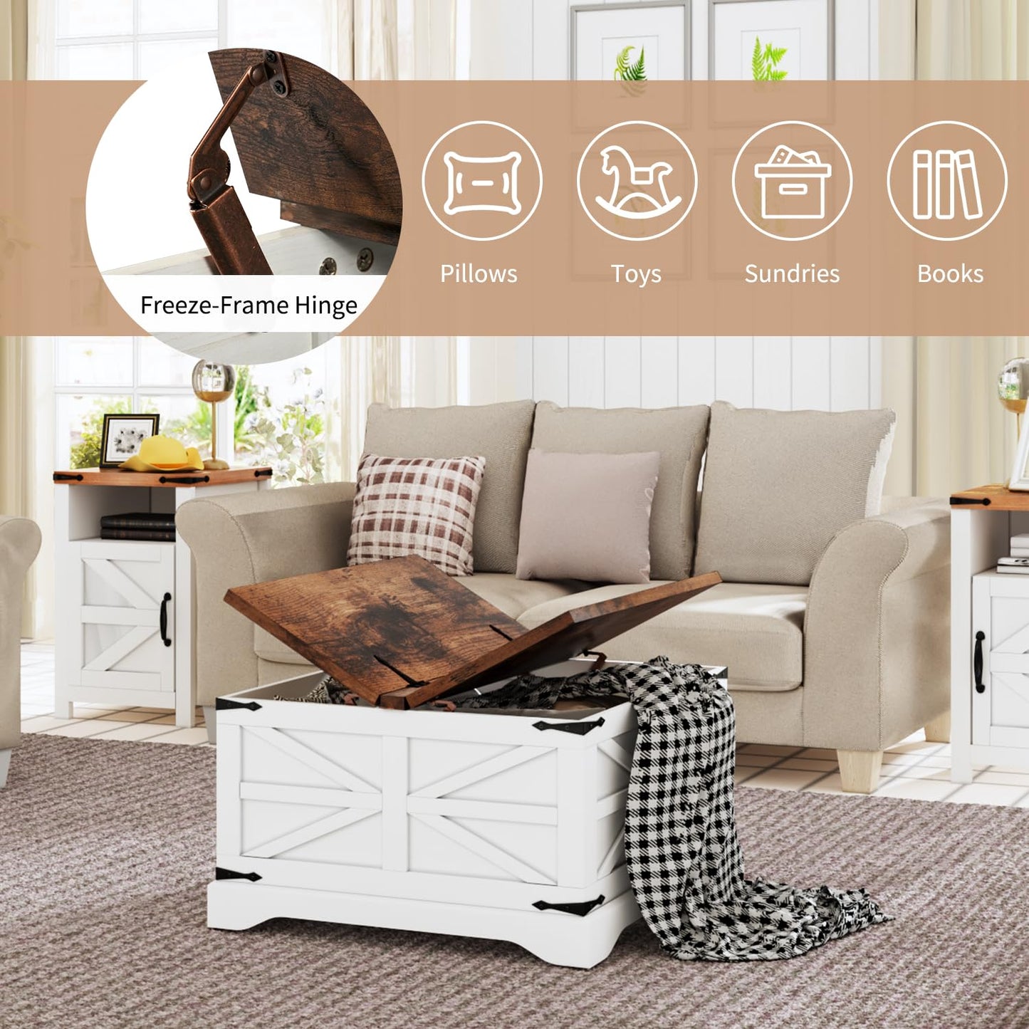 oneinmil 3-Piece Farmhouse Table Set Includes 31” Coffee Table and Side Tables with Storage Space, Retro Tables for Living Room, White