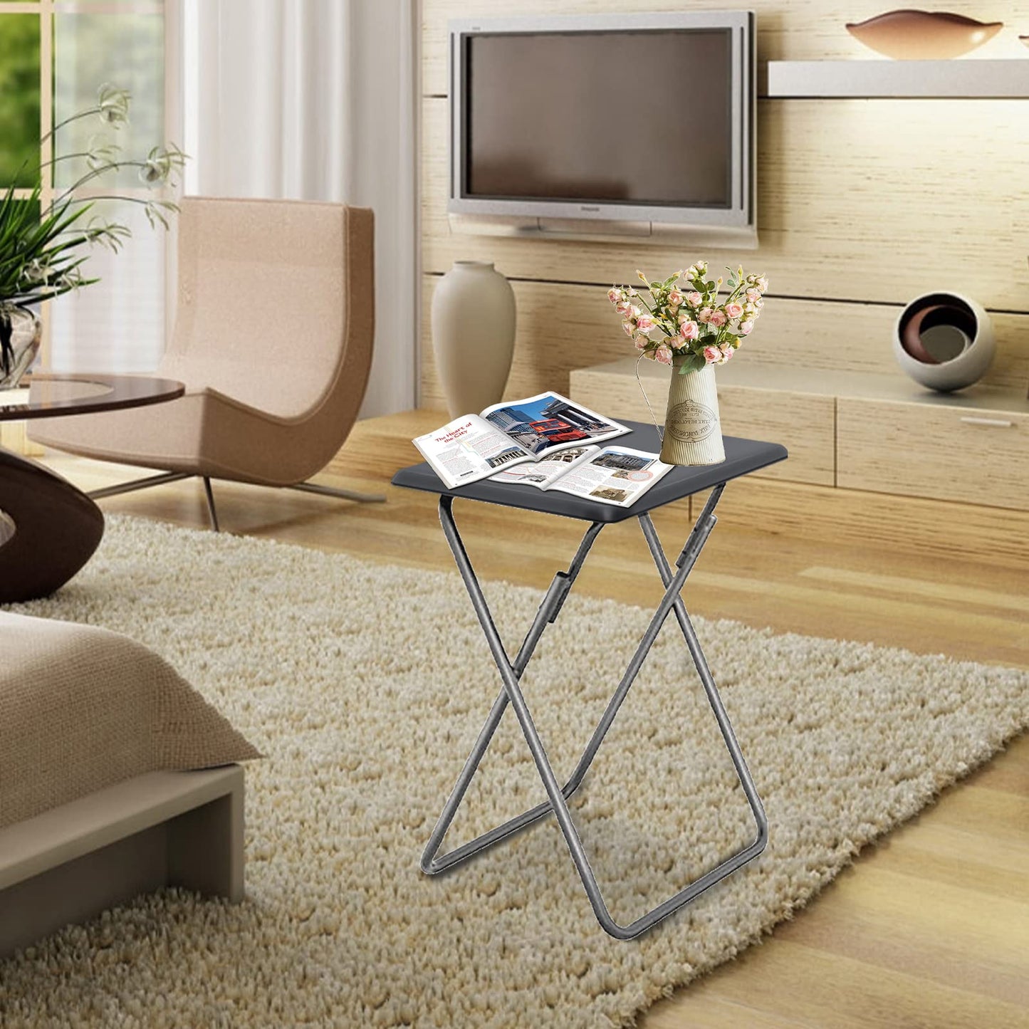 Garden 4 you Folding TV Tray Table/TV Dinner Trays Tables for Eating,Stable Tv Trays Table 25In, Folding Tray Side Table, Foldable Snack Tables for Bed & Sofa, 15 x 18.9 x 26 in (Grey,1PC)