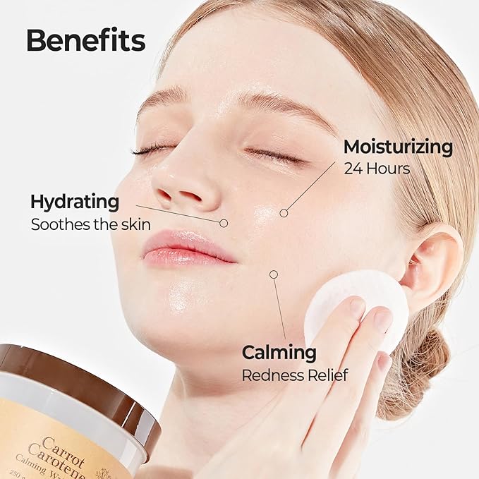SKINFOOD Carrot Carotene Calming Water Toner Pads, Korean Skin Care Toner Pad for Face, Deep Hydrating, Soothing, After Sun Skincare for Sensitive Skin, Redness Relief, 100% Cotton, 8.81 oz (60 Pads)