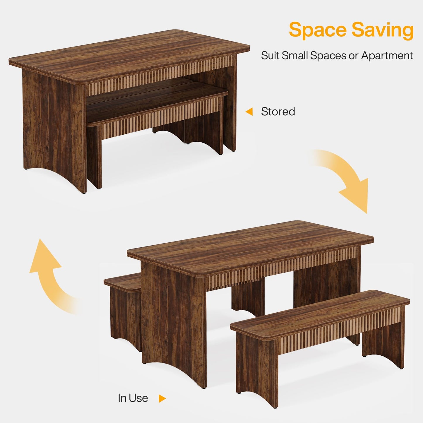 Tribesigns 3-Piece Dining Table Set, 55" Dining Room Table with 2 Benches for 4-6 People, Kitchen, Dining Room, Rustic Brown