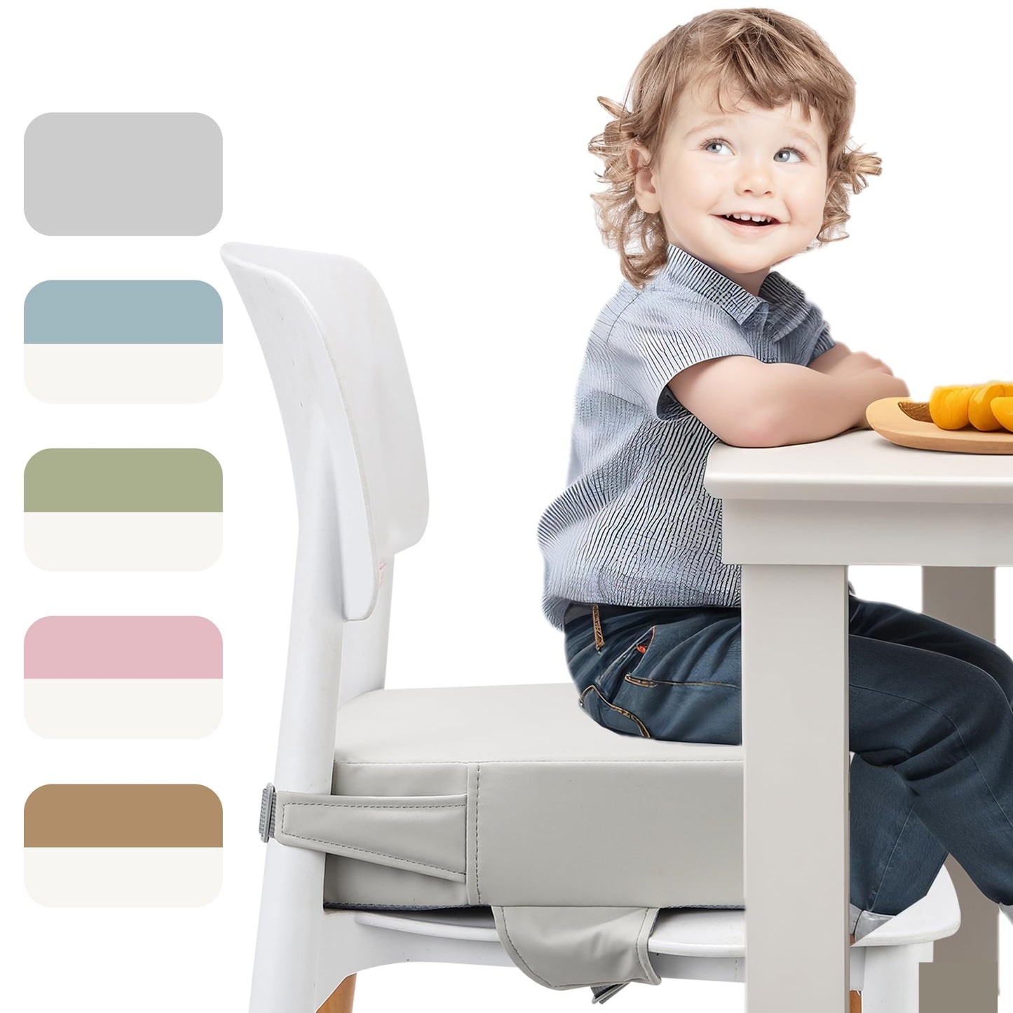 E1F1NN DOT Toddler Booster Seat for Dining Table (PU Material),Portable Kids Booster Seat with Safety Buckles, High Cushion for Travel with Non-Slip Bottom