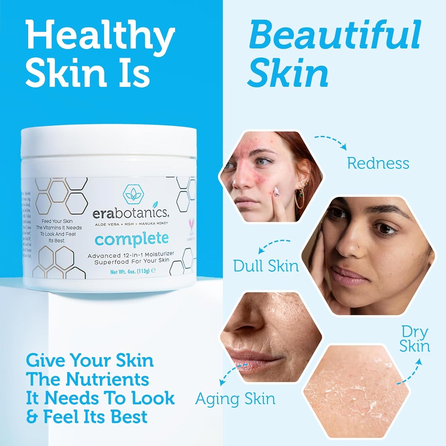 Era Organics Manuka Honey Face Cream - Advanced 12-in-1 Nourishing and Rejuvenating Daily Face Moisturizer for Women and Men - Face Moisturizer for Sensitive Skin - Body Moisturizer for Dry Skin 4 oz