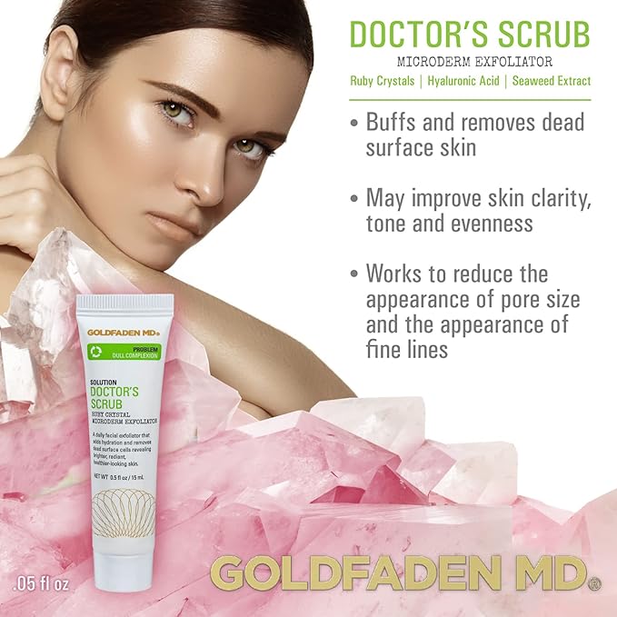 Microderm Daily Facial Exfoliator Microdermabrasion Doctor’s Scrub for Face | w/ Ruby Crystals, Hyaluronic Acid Seaweed Extract | Buffs & Reveals Brighter, Radiant, Healthier Looking Skin | TRIAL .5 Fl Oz