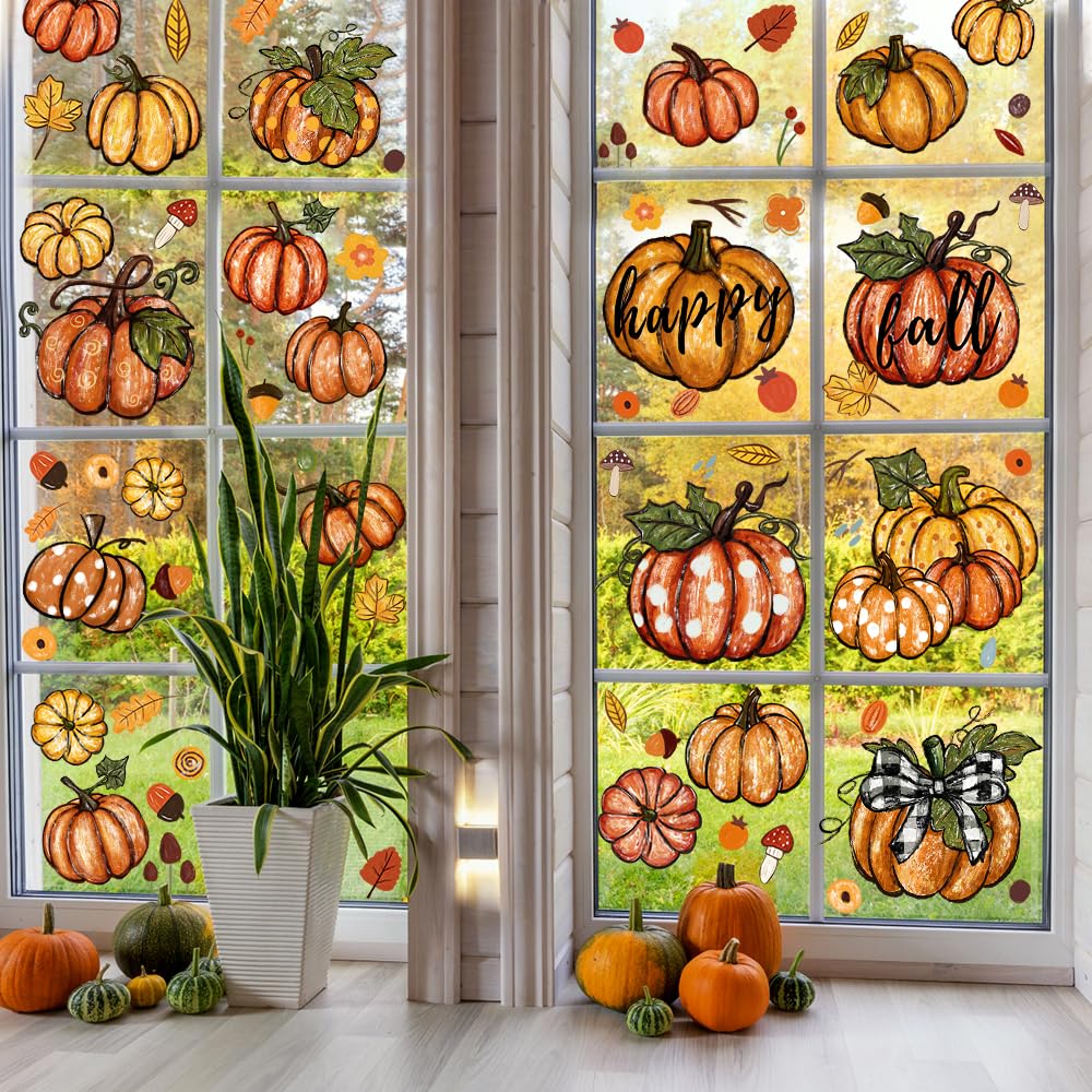 YUJUN 6 Sheets Thanksgiving Leaves Oil Painting Window Clings - Fall Decals Stickers for Autumn Glass Home Decor & Thanksgiving Decoration