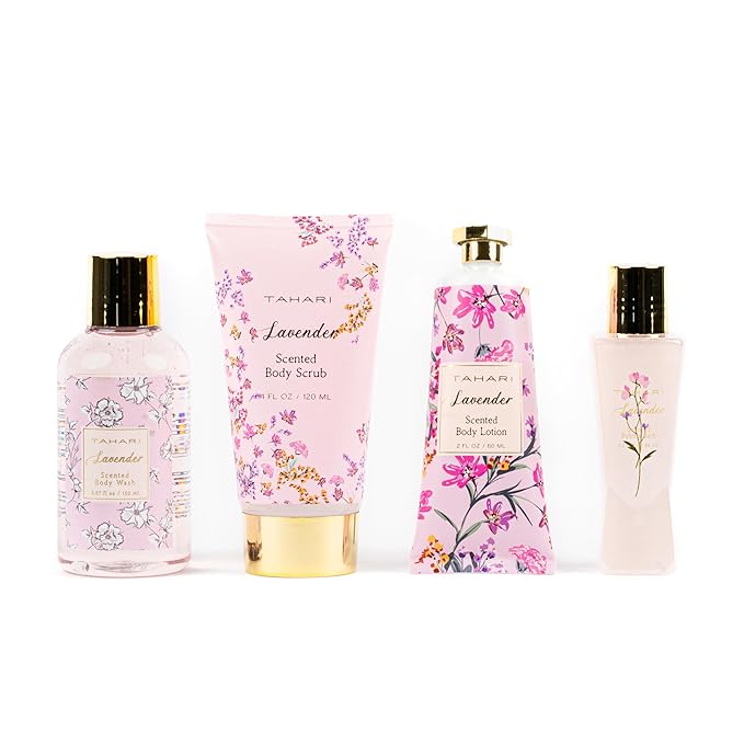 Tahari Spa Gift Set for Women, Lavender Spa Set, Bath Kit for Women Gift Set Includes Body Lotion, Body Wash, Body Scrub, Lotion Gift Set for Women, Birthday Gifts For Women