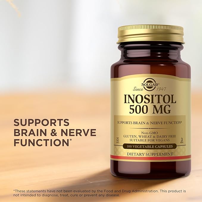 Solgar Inositol 500 mg - 100 Vegetable Capsules - Supports Cellular Function & Brain Health - Vegan, Gluten Free, Dairy Free, Kosher - 100 Servings